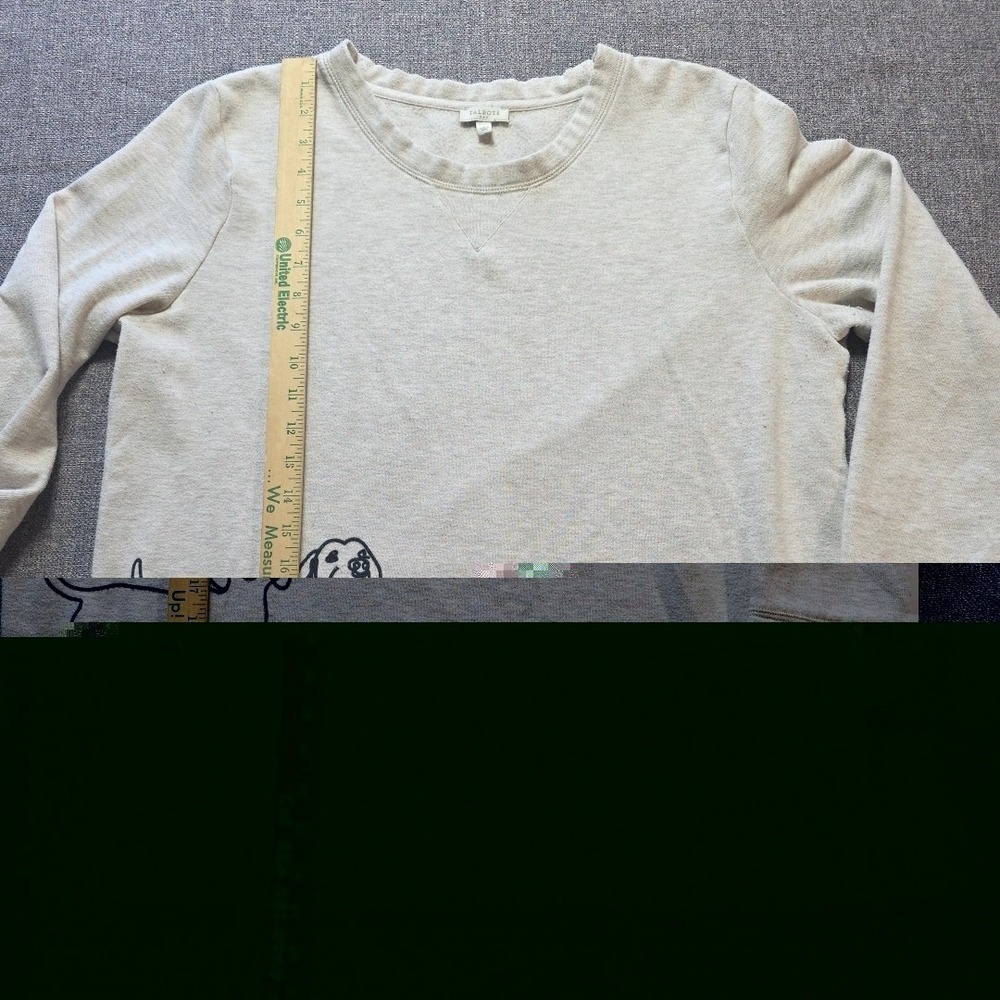Talbots Sweatshirt Womens Large Oatmeal Heather Dog Graphic Crewneck Pullover - Picture 3 of 6